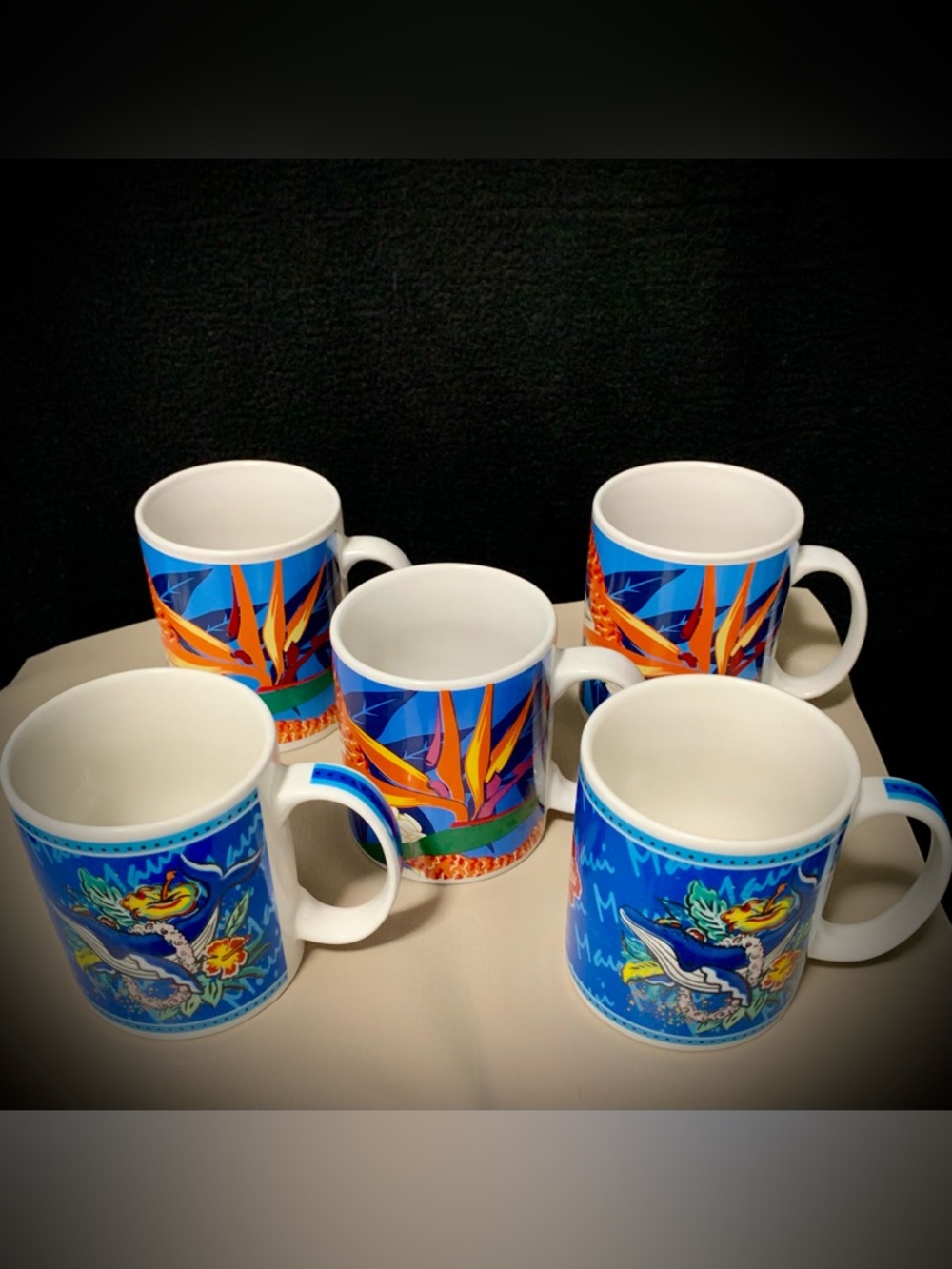 🍹Set of 5 Hilo Hattie Hawaii Coffee Mugs Tropical Dolphin Floral Island Heritage